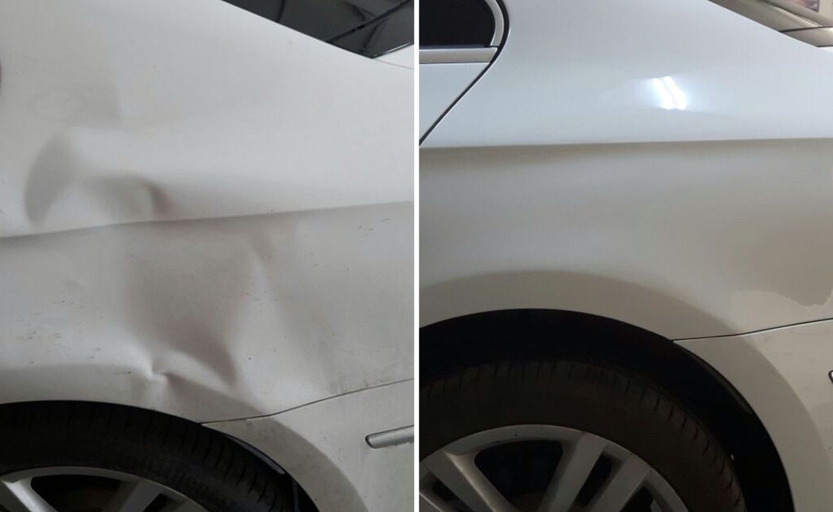 Arka çamurluk göçüğü onarımı öncesi ve sonrası